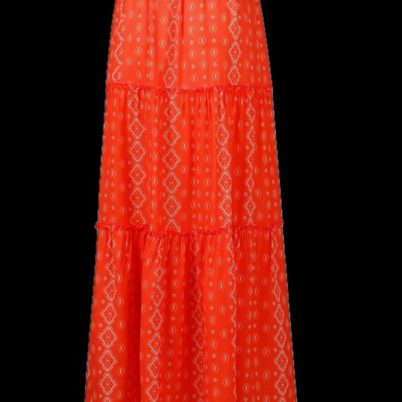 EARKOHA Women's‎ S Boho Tiered High Waist Tie Paisley Floral Print Red Long Maxi - Picture 5 of 10